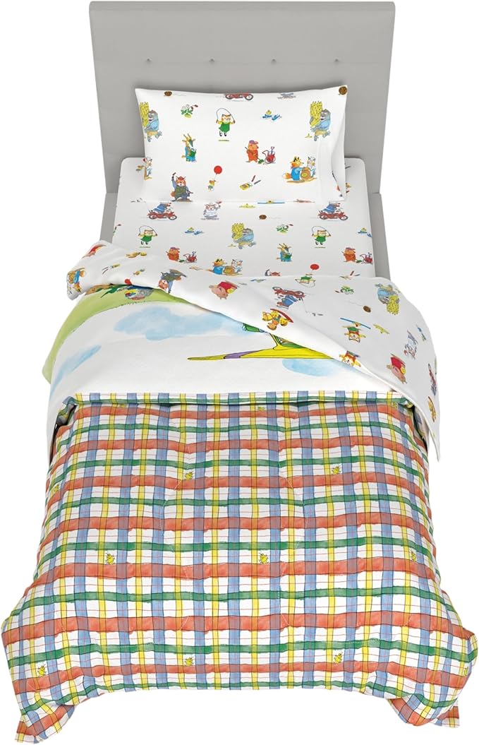Richard Scarry's Cars & Trucks Book Kids Bedding Set, Twin Size, 4-Piece Super Soft Cozy Reversible Comforter & Sheet Set (Officially Licensed Product) by Franco | Durable, Reversible, Officially Licensed
