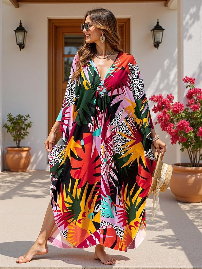 Mumu Dresses for Women Plus Size, Bohemian Kaftan Beach Cover Up Long Maxi Nightgown Soft Loungewear