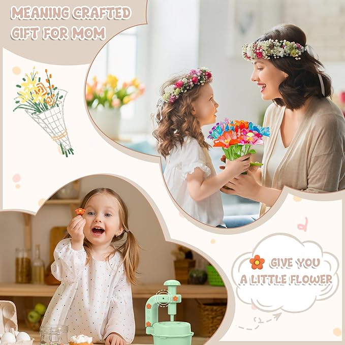 Fabric Flower Bouquets Toys,DIY Craft Kits for Kids,Arts and Crafts Toy for 3+ Year Old Girls,Flowers Market Toy,Build Your Flower Bouquet,Educational Preschool Learning Toys for Birthday,Christmas