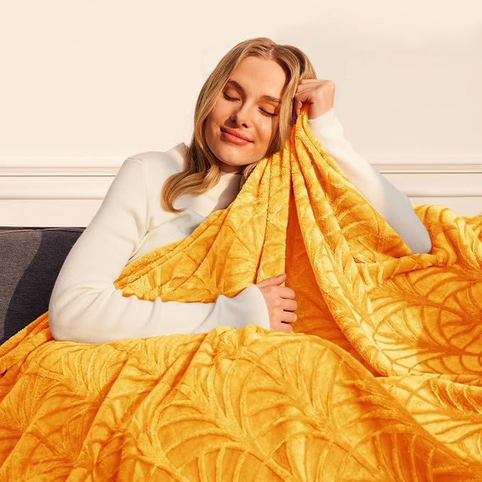 Whale Flotilla Soft Flannel Fleece Throw Blanket for Couch, Lemon Yellow | Cozy Lightweight Breathable Velvet Sofa Throws, Plush Fluffy Vintage Pattern Decorative Blanket for Bed, All Season, 50"x60"