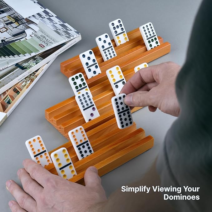 Queensell Domino Holders for Mexican Train - Domino Trays Set of 4 - Mexican Train Accessories - Domino Racks from Mexican Train Game