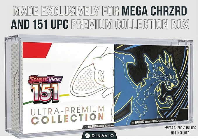 Dinavio Crafthouse Acrylic Display Case for Mega CHARZRD X ex Ultra-Premium Collection UPC and 151 UPC - Magnetic Lid 8+5mm Acrylic with N52 Magnets - Compatible with Mega Charzrd X ex UPC and 151 UPC