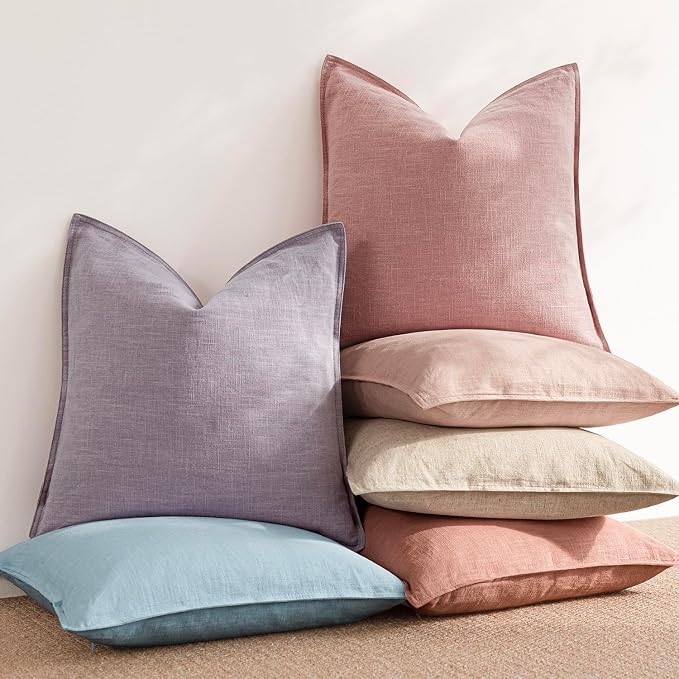 Foindtower Pack of 2, Decorative Linen Solid Throw Pillow Covers Accent Lumbar Cushion Case Farmhouse Pillowcase for Chair Couch Sofa Bedroom Living Room Home Decor 12 x 20 Inch Rose Pink