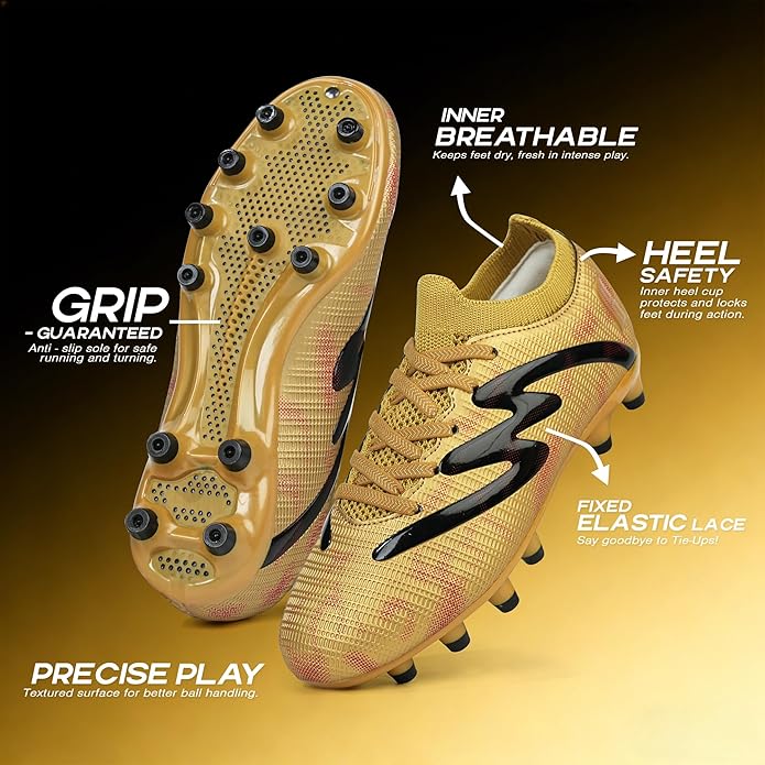 brooman Kids Firm Ground Soccer Cleats Boys Girls Football Shoes with Shin Guards and Soccer Socks