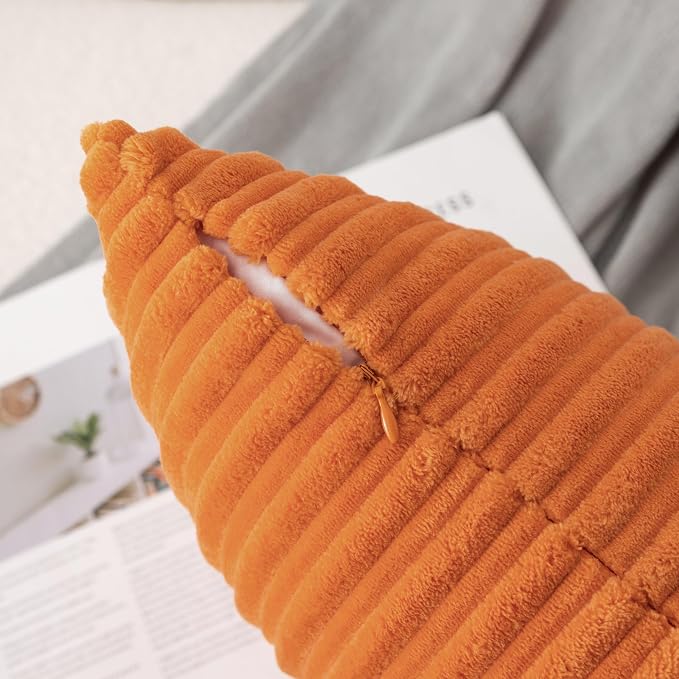UGASA Fall Decorative Soft Velvet Stripe Pillow Cover 1 Pack Solid Corduroy Textured Euro Cushion Case for Couch Bedroom Sofa Farmhouse, 20x20 Inch, Orange