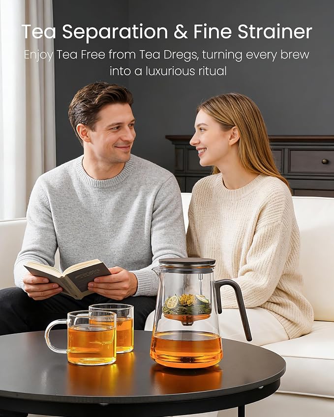 ZENS Enchanted Teapot Set, Magnetic Glass Tea Infuser Pot with 2 Cups for Loose Leaf Tea Steeper, Magic Tea Maker, Mess-Free Loose Tea Diffusers for Tea Lovers Ideal Gifts, 34oz (1000 ml)