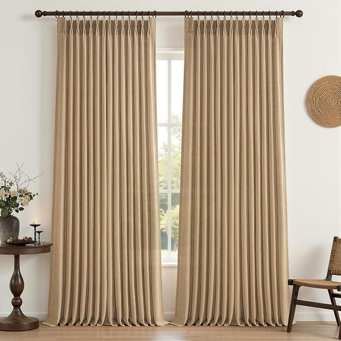 Extra Long Rust Brown Semi Sheer Living Room High Ceiling Curtains 108 Inch 2 Panels Set, Memory Shape Pinch Pleated Linen Blend Light Filtering Elegant Curtain & Drapes for Large Window 40"W x 108"L