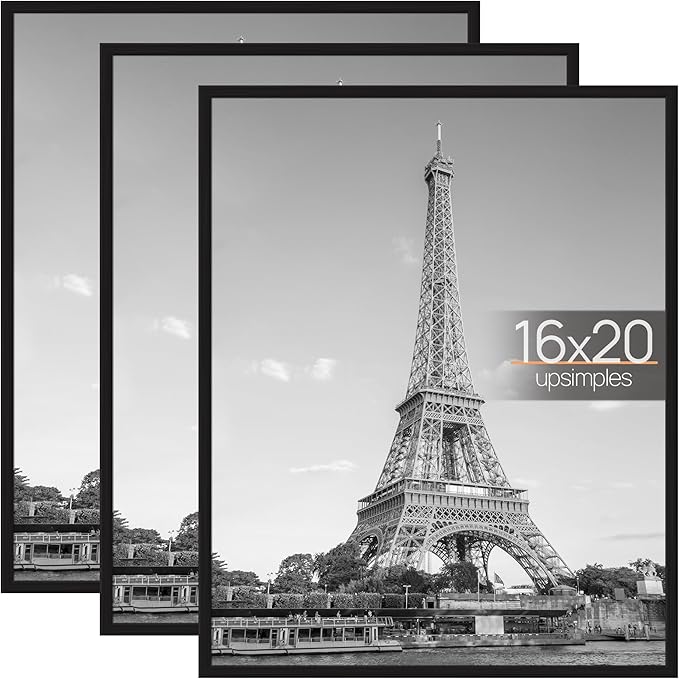 upsimples 16x20 Poster Frame, Easy Slide-In Assembly, Black, 3 Pack | Gallery Wall 16 x 20 Picture Frames Set for Family, Wedding, Christmas, Easy to Change Photos