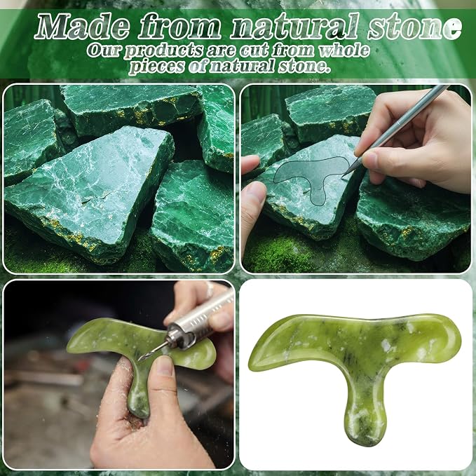 Sliner 6 Pcs Natural Jade Foot Massage Tool Set Jade Deep Tissue Point Massage Tool Foot Reflexology Massager Gua Sha Scraping Stone for Feet Care Relaxation Muscles Soreness Pain Relief