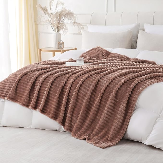 Chocolate Throw Blanket for Couch Sofa 50x70 inches Striped Design | Fleece Blankets Room Home Decor Lightweight Plush Soft Cozy Gifts for Women Mom