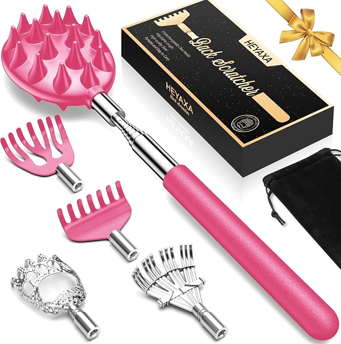 Telescoping Back Scratcher with 5 Detachable Heads, Dad Gifts for Men and Women, Practical Gifts for Father, Dad, Adults with Gift Box