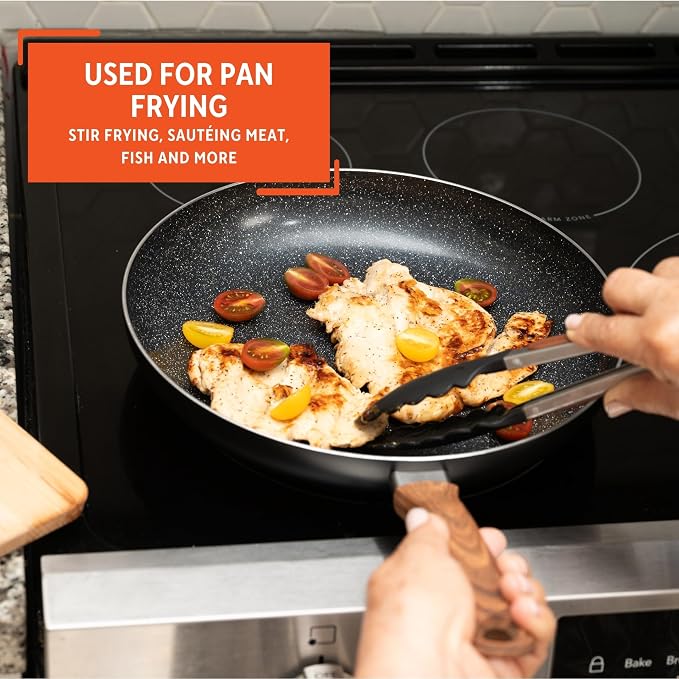 IMUSA 12 Inch Madera Aluminum Speckled Black Ceramic Fry Pan | Ideal for Searing and Sautéing, Great for Family Meals