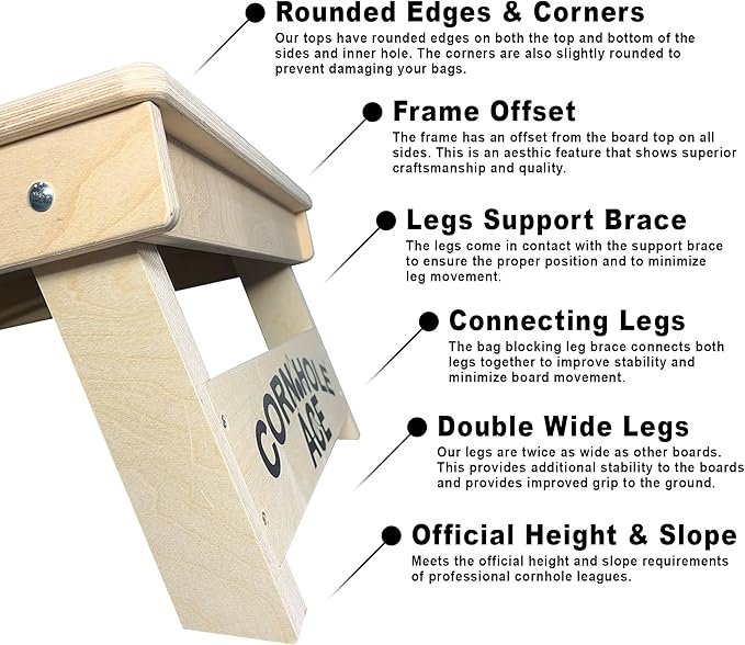 CornholeAce ACE PRO Professional Cornhole Boards - No Bounce! Triple Wide Legs, 3/4" Baltic Birch Plywood, Handles, Regulation Size (4x2ft), Tournament Style, Made in USA