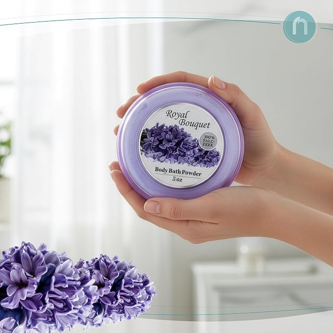 R-NEU 2 Pack Body Powder for Women with Powder Puff, 100% Talc-Free, Elegant Royal Bouquet Scented Dusting Powder, After Bath for Soft Skin, Extra Large, (10oz)