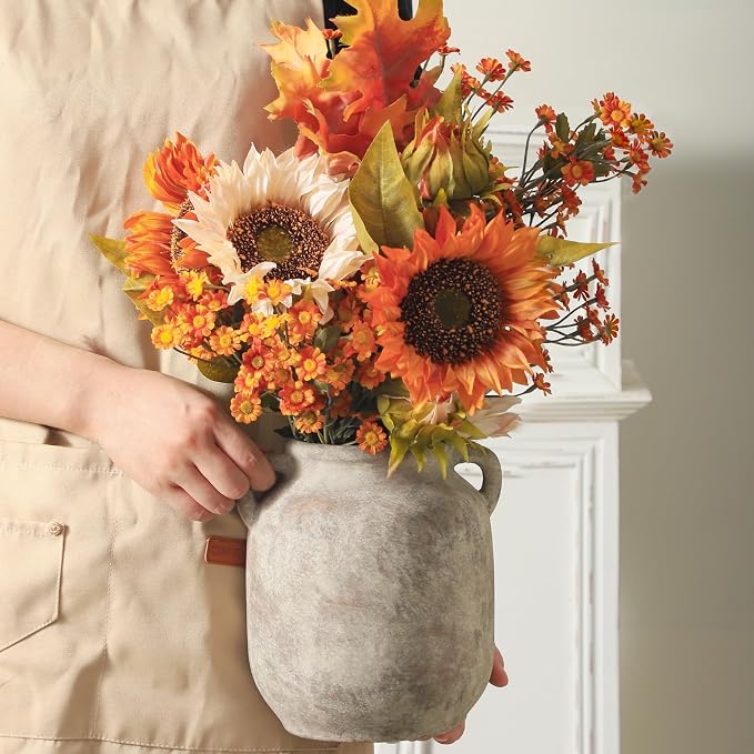 Vanselia Ceramic Flower Vase Home Table Decor Living Room Farmhouse 7.6 in | Small Rustic Decorative Flowers Vases Plant Modern Decoration for Kitchen Shelf Coffee Dining Centerpieces Desk