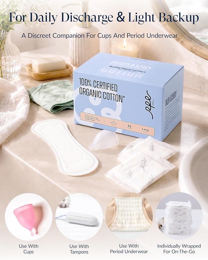 RPE Life 100% GOTS Organic Cotton Long Panty Liners for Women, 96 Count | Long breathable daily liners for women; ultra thin, unscented, chlorine-free, made for sensitive skin and everyday use.
