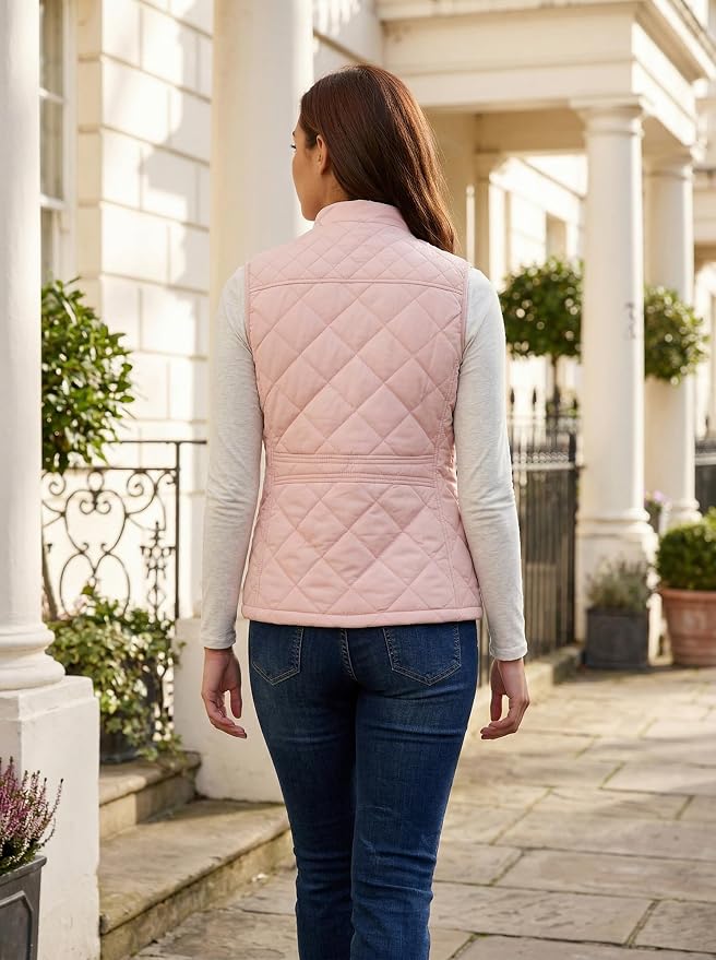 Fuinloth Women's Quilted Vest Lightweight Puffer Stand Collar Zip Gilet | 4 pockets with 2 inner storage. Quilted padded warm gilet. Fall winter outerwear layering vest for travel hiking daily wear.