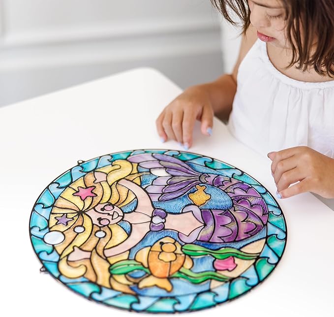Melissa & Doug Stained Glass Made Easy Activity Kit: Mermaids - 140+ Stickers Kids Sticker Stained Glass Craft Kit; Mermaid Crafts for Kids Ages 5+