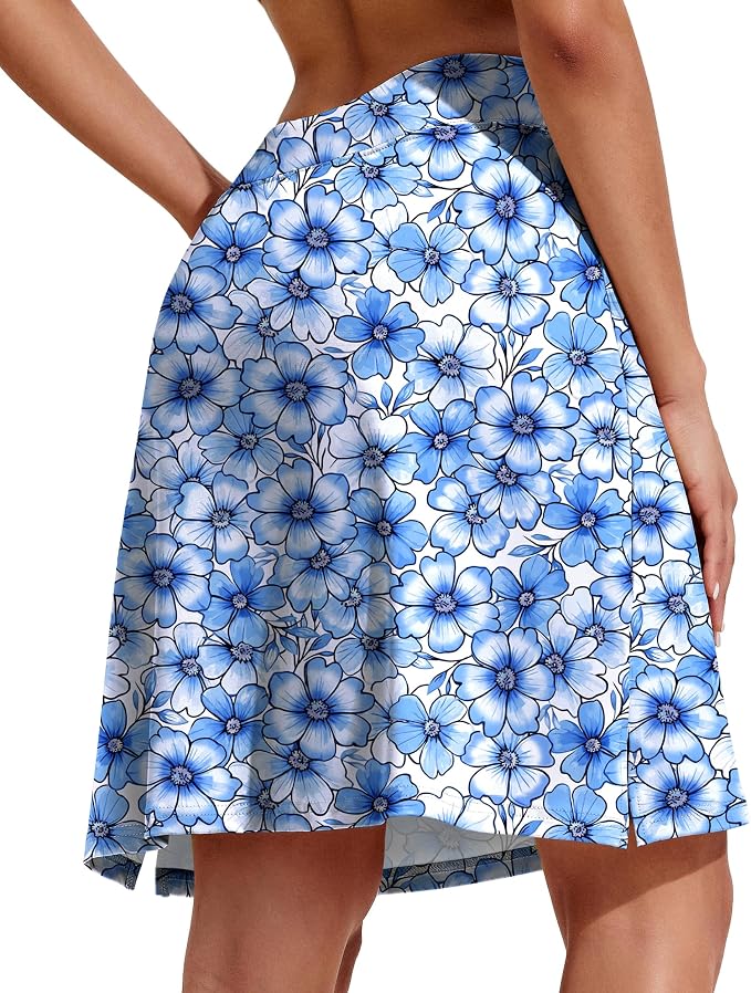 COOrun Women's 20" Knee Length Skirts High Waisted Golf Skorts with Pockets | Soft, Quick Dry, Split Hem, Built-in Shorts, A-line, Modest Skirts, for Golf Athletic Tennis Work Casual