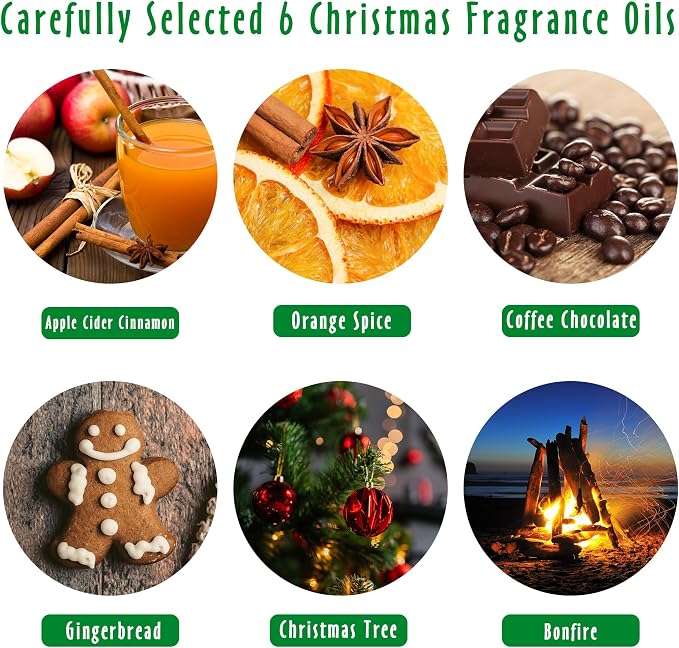 Christmas Fragrance Oils Set, MitFlor Upgraded Holiday Essential Oils for Diffusers for Home, Fragrance Oil for Candle Soap Making, Christmas Tree, Apple Cider Cinnamon, Bonfire and More, 6x10 ml