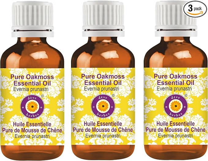 dève herbes Pure Oakmoss Essential Oil (Evernia prunastri) 100% Therapeutic Grade Steam Distilled for Personal Care (Pack of Three) 100ml X 3 (10.1oz)