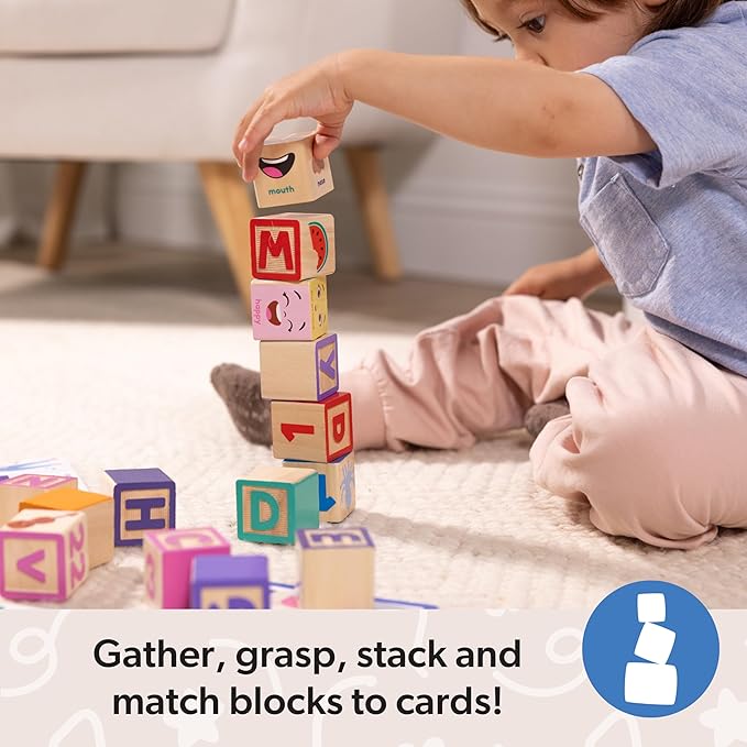 Melissa & Doug Ms. Rachel Letter, Number, and Game Wooden Learning Blocks with Activity Cards for Girls and Boys Toddlers Ages 18 Months+ - FSC Certified