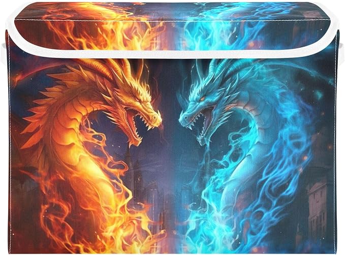 Fire and Ice Dragon Storage Bins with Lids and Carrying Handle,Foldable Storage Boxes Organizer Containers Baskets Cube with Cover for Home Bedroom Closet Office