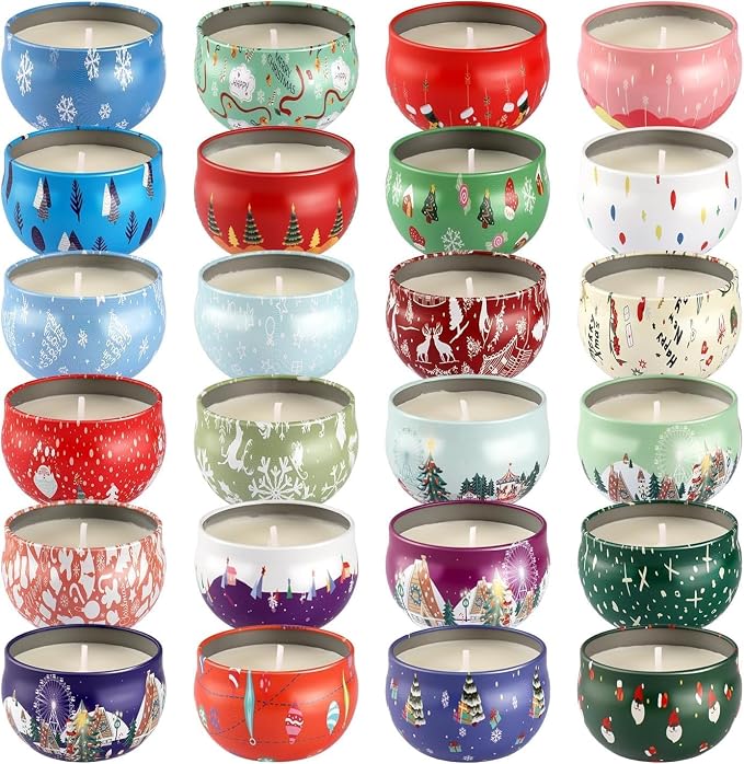 24 Pack Christmas Scented Candles Gift Set for Woman, Jar Candle, 2.5 oz Soy Wax Tin Candle-Ideal Gift for Travel Home Décor,Aromatherapy