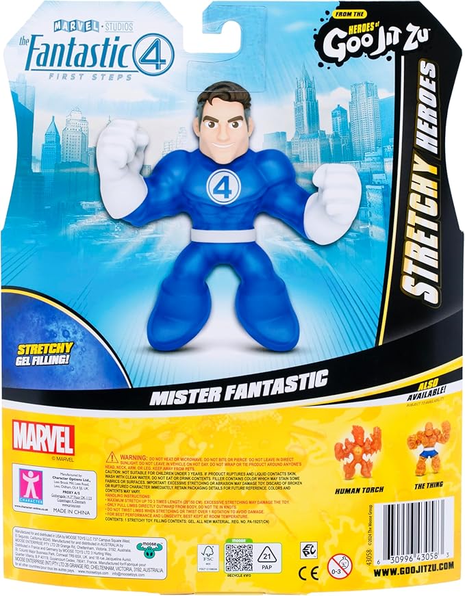 Heroes of Goo Jit Zu Marvel Studios The Fantastic 4 First Steps, Mister Fantastic Stretchy, Goo Filled 4.5" / 11.4 CM Action Figure, with Unique Gel Fillings 3 to Collect