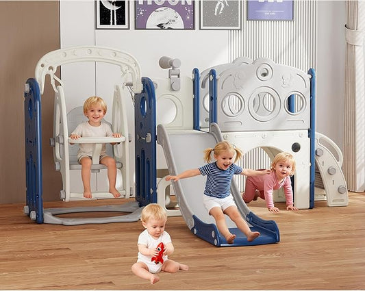 GITAWUSA 9 in 1 Toddler Slide and Swing Set, Slide for Toddlers 1-3, Kids Indoor Outdoor Playset Playground with Basketball Hoop, Telescope