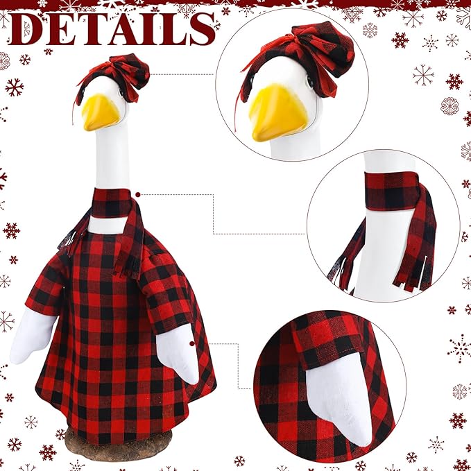 Winter Goose Outfit Burlap Plaid Porch Outfits Yard Clothes Christmas Silly Lawn Shirt for 23'' Cement Plastic Duck Decorations