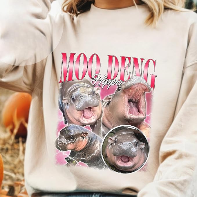 YOUNG GREEN Moo Deng Sweatshirt Moo Deng Bouncy Pig T-Shirt The Cute Baby Hippo Sweatshirt Gift For Moo Deng Lovers
