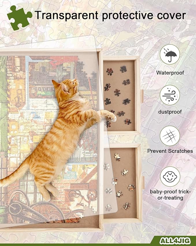 ALL4JIG 2000 Piece Rotating Puzzle Board with 4 Drawers and Cover, 28.5"x40.1"Portable Wooden Jigsaw Puzzle Table for Adults Portable, Lazy Susan Spinning Boards Birthday Gift for mom