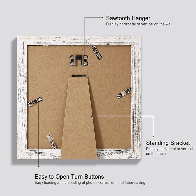 Hongkee 8x8 Picture Frame Set of 4, Made of Glass and Multicolour Wooden Frame, 8 by 8 Photo for Wall or Tabletop - Display Picture 6x8 with Mat or 8x8 Without Mat