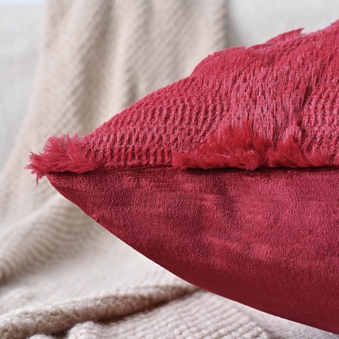 Set of 2 Soft Moroccan Throw Pillow Covers 12x20 Inch Plush Boho Decorative Pillow Cover Accent Cushion Case for Couch Sofa Bed, Burgundy