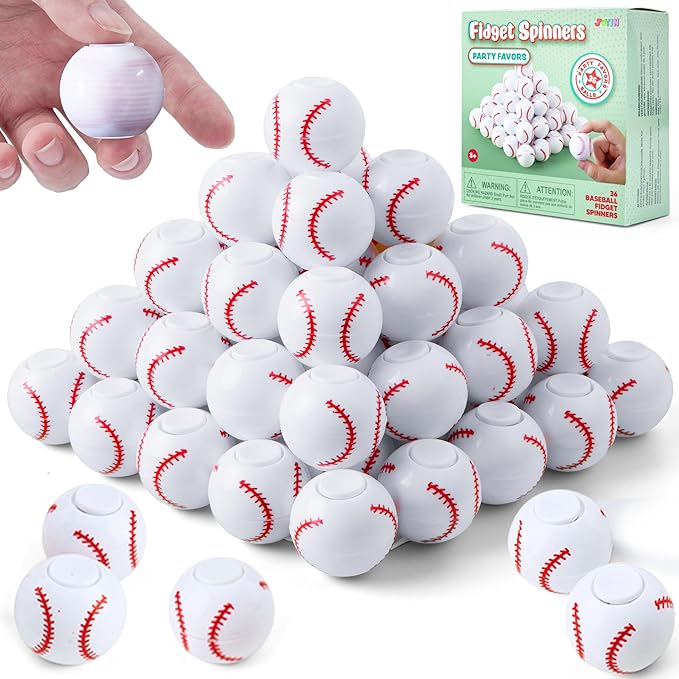 JOYIN 72 Pack Baseball Fidget Spinners for Kids, Baseball Party Favors, Fidget Toys Bulk, Stress Balls, Goodie Bags Stuffers for Birthday Party, Treasure Box Toys for Classroom