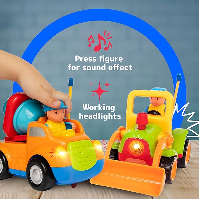 PREXTEX 2pk Remote Control Cars for 3-5 Year Old Boys - Truck & Tractor Toddler Toys