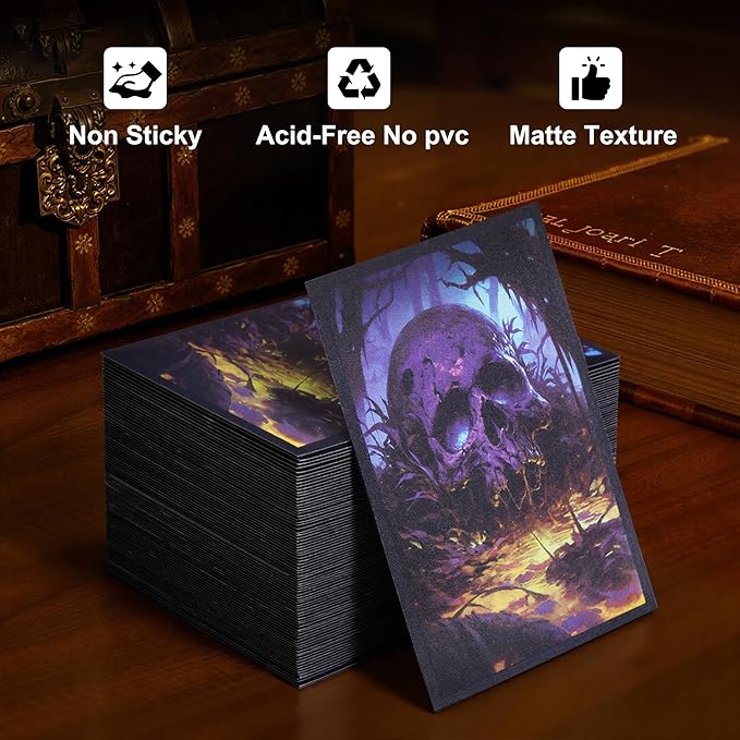 Kabinka MTG Card Sleeves - 100 Standard Size Pack Clear Front & Matte Finish Back with Skull, Premium Sleeves for Magic The Gathering TCG