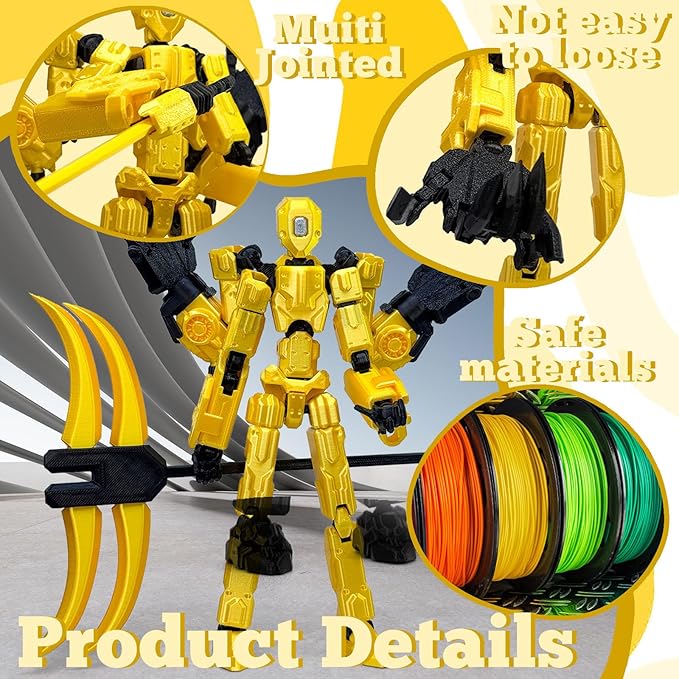 5.5Inch T13 Action Figure Assembly Completed, T13 3D Printed Action Figure Multi-Jointed Movable Robot Set,Collectors Desktop Decorations for Game Lovers Toys (Yellow)