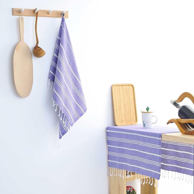 Cacala 100% Turkish Cotton Kitchen Tea Towels, Highly Absorbent Luxury Soft Quick Drying Dish Towel with Hanging Loop for Gym, Yoga, Bath, Sports, Cleaning and Kitchen (23 x 36), Dark Purple