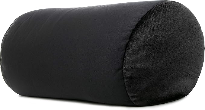 PILLOWY Microbead Bolster Neck Roll Pillow, Gently On Body, Head, Neck & Shoulders No Pain Rest, Relax Sleep - Silky Feel Prevent Wrinkles & Hair Breakage - Lightweight Cylinder Tube, 14" x 8", Black