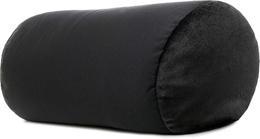 PILLOWY Microbead Bolster Neck Roll Pillow, Gently On Body, Head, Neck & Shoulders No Pain Rest, Relax Sleep - Silky Feel Prevent Wrinkles & Hair Breakage - Lightweight Cylinder Tube, 14" x 8", Black
