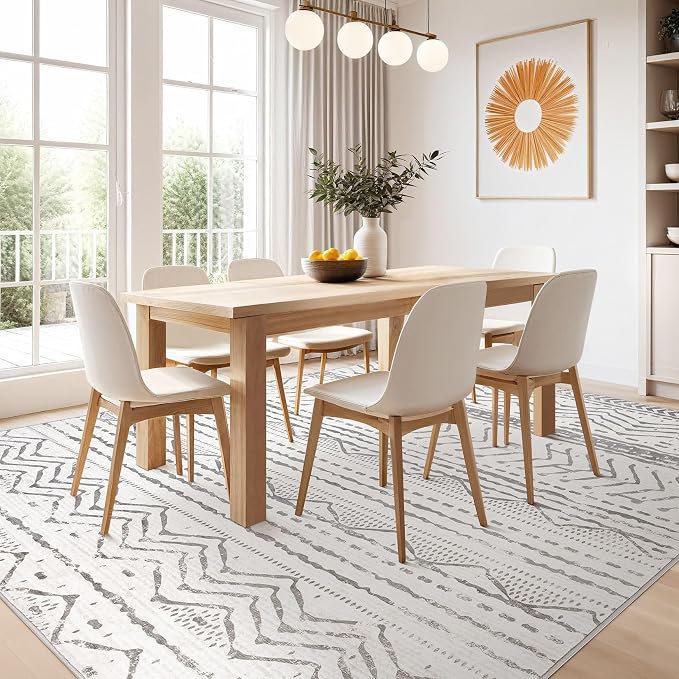 Nakagishi Boho 5x7 Area Rug Living Room Rugs Machine Washable Grey White | Soft, Pet & Kid Friendly, Carpet for Living Room/Bedroom/Office/Kitchen/Nursery, Daily Home Decor Stain Resistant Moroccan