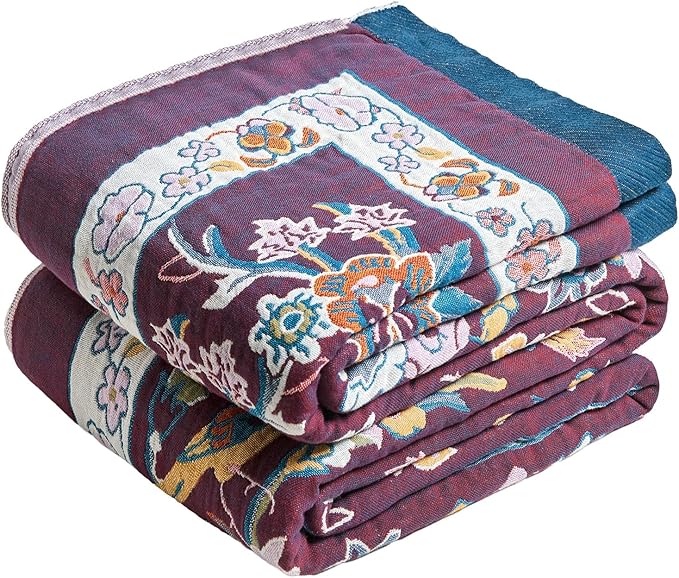 MSGKV Boho Throw Blanket 50"x60" Cotton Bird & Floral Throw for Bed & Couch | 100 Cotton Muslin, Bird & Floral Throw Blanket, Reversible Weave, Soft & Breathable, Nature Inspired Design, Machine Washable