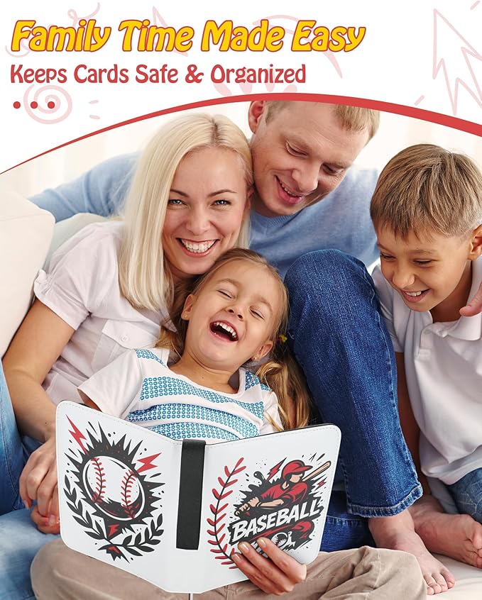 Best baseball card binder 4-Pocket holds 480 cards, 120 pages side-loading, PU leather zip waterproof cover, acid-free pages, for home storage & card shows, baseball cars binder, gift kids boys girls!