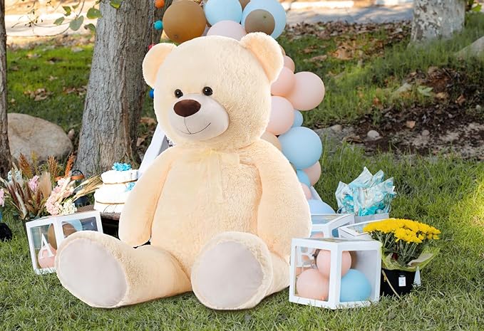 MorisMos Giant Teddy Bear Stuffed Animal 4 Ft,51'' Big Stuffed Bear for Girlfriend Boyfriend Wife Mother Fiancée Valentine's Gift,Large Bear Plush for Kid Christmas Birthday Baby Shower,Beige
