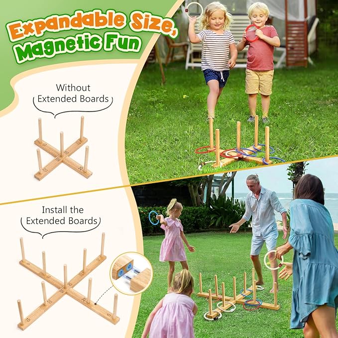 Peradix Ring Toss Game for Kids, Indoor & Outdoor Fun Holiday, Easy Setup & Magnetic Extension, Lawn Yard Games Outdoor Adults Family Party Backyard Beach Outside Game Toys, 26 Rings & Carrying Bag