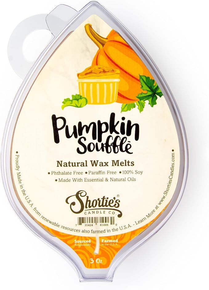 Shortie's Candle Company Pumpkin Souffle Natural Soy Wax Melts - 1 Highly Scented 3 Oz. Bar - Made with 100% Soy and Essential Fragrance Oils - Phthalate & Paraffin Free, Vegan, Non-Toxic