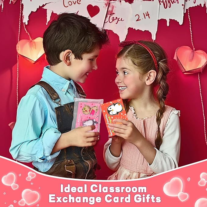 28 Pack Valentines Day Gifts for Kids Classroom Cute Mochi Squishies with Valentines Day Cards for Kids School, Valentines for Kids Class Exchange Cards Gifts Prizes Party Favors for Boys Girls