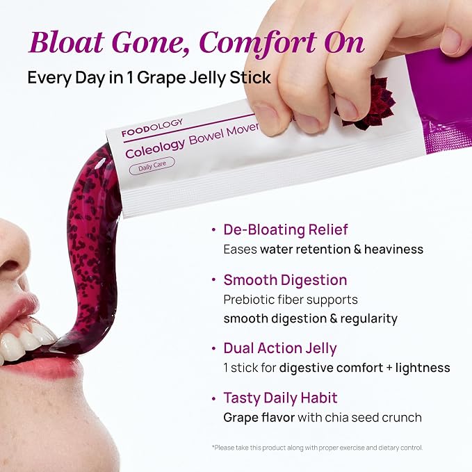 FOODOLOGY Coleology Bowel Movement Jelly, Grape & Prune, 10 Sticks | Prebiotic Fiber Supplement for Gut Health & Immune Support, Constipation & Bloating Relief, Korean Wellness